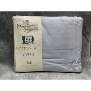 Vintage 90s Westpoint Misty Blue Queen Flat Sheet Cotton Percale New NOS